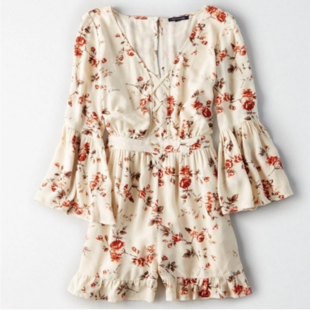 american eagle beige floral romper